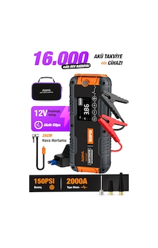 Auhma A9955 16000mah Araç Akü Takviye Cihazı Ve Hava Kompresörü 150 Psı Dijital Şarjlı Oto Lastik Auhma A9955 16000mah Araç Akü Takviye Cihazı Ve Hava Kompresörü 150 Psı Dijital Şarjlı Oto Lastik