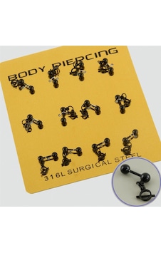 Gld-spt- Siyah Renkli Sallantılı Çelik Piercing 1 Adet-siyah Gld-spt- Siyah Renkli Sallantılı Çelik Piercing 1 Adet-siyah