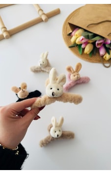 Miniğimin Cicileri Tavşan Figürlü Kız Çocuk Peluş Mandal Toka - Camel