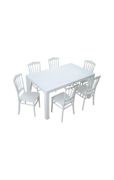 Depootoptan Mandella Wood 90 x 150 CM Silver Napolyon Sandalye Masa Takımı Beyaz