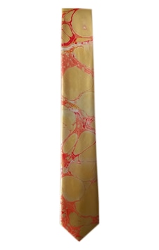 ElifEbru Exclusive Handicrafts Ebru Sanatı Saten Kravat Altın Rengi Pembe Sakr 104 Pembe
