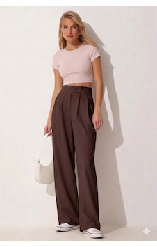 Trend Alisse Kadın Beli Cırt Cırtlı Pileli Bol Paça Palazzo Pantolon Wide Leg Kahverengi Trend Alisse Kadın Beli Cırt Cırtlı Pileli Bol Paça Palazzo Pantolon Wide Leg Kahverengi