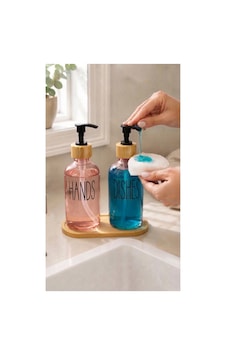 Bambu Stantlı Antrasit 2'li Cam Sıvı Sabunluk Seti 350ml Pembe Pembe Bambu Stantlı Antrasit 2'li Cam Sıvı Sabunluk Seti 350ml Pembe Pembe