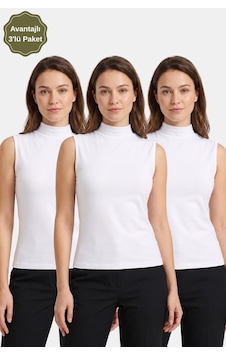 Saade 3-beyaz Kadın Kolsuz Yarım Balıkçı Yaka Body/bluz - 3'lü Paket Saade 3-beyaz Kadın Kolsuz Yarım Balıkçı Yaka Body/bluz - 3'lü Paket