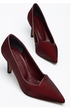 Dilimler Ayakkabı Büyük Numara Kadın İnce Topuklu Stiletto Ayakkabı Bordo Saten Yan Yüz-5349 Dilimler Ayakkabı Büyük Numara Kadın İnce Topuklu Stiletto Ayakkabı Bordo Saten Yan Yüz-5349