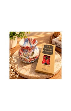 Mermer Desenli Seramik Buhurdanlık Ve 10 Lu Tealight Mum Bej Mermer Desenli Seramik Buhurdanlık Ve 10 Lu Tealight Mum Bej