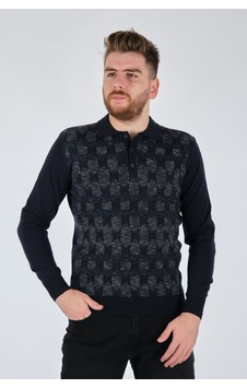 Fulker Minimalist Geometrik Desen Erkek Uzun Kol Triko Kazak Lacivert