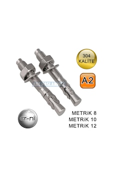 Paslanmaz Çelik Dübel Klipsli 304 Kalite A2 M10 X 90 MM Paslanmaz Çelik Dübel Klipsli 304 Kalite A2 M10 X 90 MM