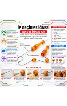 Tesbih Tane Ve İmame Ye İp Geçirme İğnesi -1 Paket - 1 Adet İşleme Ekipmanı Metalik Tesbih Tane Ve İmame Ye İp Geçirme İğnesi -1 Paket - 1 Adet İşleme Ekipmanı Metalik