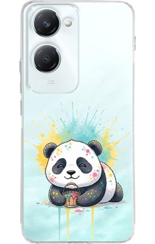 Vivo Y18 İle Uyumlu Splash Panda Tasarımlı Şeffaf Silikon Kılıf Şeffaf