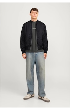 Unisex İçi Astarlı Düz Bomber Ceket - Siyah Unisex İçi Astarlı Düz Bomber Ceket - Siyah