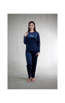 Estiva Kadın Something Yazılı Kadife Pijama Takımı Lacivert Estiva Kadın Something Yazılı Kadife Pijama Takımı Lacivert
