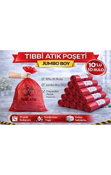 Tıbbi Atık Poşeti Jumbo Boy 10'lu 10 Rulo Kırmızı Tıbbi Atık Atık Poşeti Seti Tıbbi Atık Poşeti Jumbo Boy 10'lu 10 Rulo Kırmızı Tıbbi Atık Atık Poşeti Seti