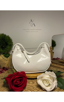 Amoura Retro Parlak Yarım Ay/hilal Çanta Beyaz