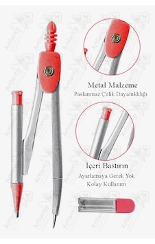 0.7 Uçlu Metal Pergel 1 Adet Fixpoint Kutulu Metal Pergel Versatil Uçlu Mekanik Kalem Basmalı Uçlu Pergel Kırmızı