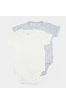 Bibaby Jakarlı 2'li Bebek Body 56993 Gri - Ekru Bibaby Jakarlı 2'li Bebek Body 56993 Gri - Ekru