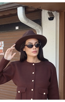 Kechi Woman Triko Cepli Düğmeli Ceket Kahverengi