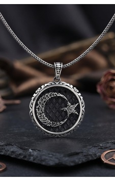 Ay Yıldızlı - Kelime-i Tevhid 925 Ayar Gümüş Kolye Zincir 903219
