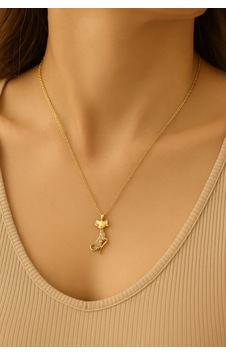 Gold, Tekli Zirkon Taşlı Kedi Kolye Gold - 227912670 Gold