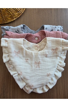 Venedy's Terra Ruffle Trio 3lü Müslin Bebek Önlüğü Seti Ekru