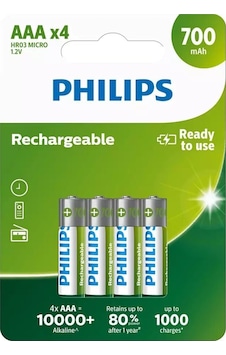 Philips R03B4A70/10 700 mah AAA Şarj Edilebilir Ince Kalem Pil 4'lü Philips R03B4A70/10 700 mah AAA Şarj Edilebilir Ince Kalem Pil 4'lü