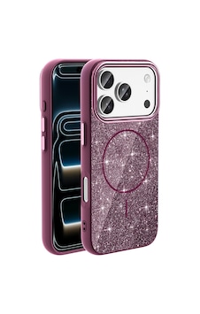 İphone 18 Pro Max Kılıf M-safe Şarj Özellikli Parlayan Simli Zore Okso Kapak - Bordo