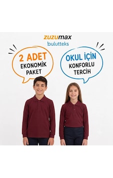 Bulutteks Okullu 2adet Polo Yaka Bordo Uzunkol Okul Tişört Kıyafetleri Üniforması Çocuk Genç