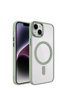 Apple iPhone Uyumlu 14 Kılıf Wireless Şarj Özellikli Zore Krom M-safe Silikon Kapak Yeşil