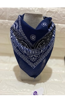 %100 Pamuk Unisex Etnik Desenli Bandana Fular Lacivert