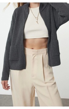 Ersefa Kadın Modern Tarz Oversize Dik Yaka Regular Triko Hırka Antrasit Ersefa Kadın Modern Tarz Oversize Dik Yaka Regular Triko Hırka Antrasit