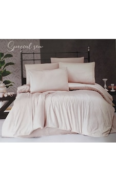 Ecosse Çizgili Saten King Size Nevresim Takımı - Krem Ecosse Çizgili Saten King Size Nevresim Takımı - Krem