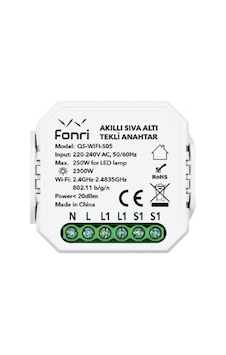Fonri Wf3-el3-0201-09 Wıfı Kablosuz Cpo01 Akıllı Sıvaaltı Tekli Anahtar Fonri Wf3-el3-0201-09 Wıfı Kablosuz Cpo01 Akıllı Sıvaaltı Tekli Anahtar
