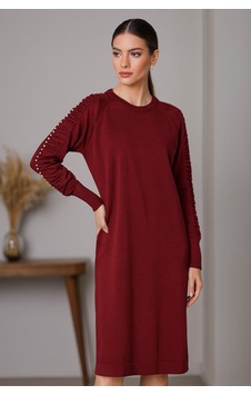 Onno Style Women Triko Kolu Taşlı Elbise Bordo Onno Style Women Triko Kolu Taşlı Elbise Bordo
