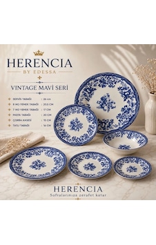 Herencia Vintage Mavi Seri Porselen Sofra Takımı Beyaz Herencia Vintage Mavi Seri Porselen Sofra Takımı Beyaz
