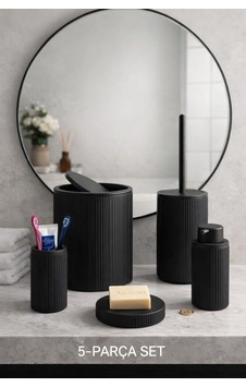 Çöp Kovası, Tuvalet Fırçası, Sabunluk 5 Parça Banyo Seti Çok Renkli