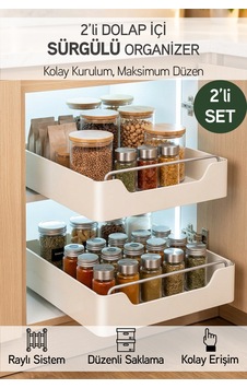 2'li Kendinden Bantlı Sürgülü Raylı Çok Amaçlı Dolap İçi Organizer Banyo Mutfak Düzenleyici 26x34 Cm Krem 2'li Kendinden Bantlı Sürgülü Raylı Çok Amaçlı Dolap İçi Organizer Banyo Mutfak Düzenleyici 26x34 Cm Krem