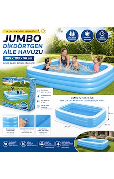 Jumbo Aile Havuzu 305x183x56 Cm Şişme Dikdörtgen Bahçe Havuzu Geniş Ve Dayanıklı Tasarım Jumbo Aile Havuzu 305x183x56 Cm Şişme Dikdörtgen Bahçe Havuzu Geniş Ve Dayanıklı Tasarım