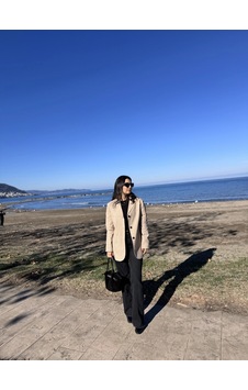 Yandan Cepli Düğmeli Süet Bej Blazer Ceket Bej Yandan Cepli Düğmeli Süet Bej Blazer Ceket Bej