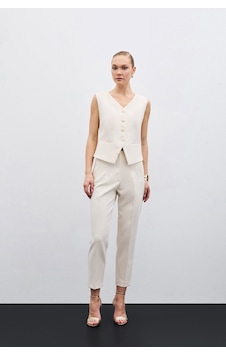 Sateen Yüksek Bel Pensli Pantolon - Bej-135708 Bej Sateen Yüksek Bel Pensli Pantolon - Bej-135708 Bej