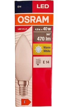 Osram Led Value 4,9W 2700K Sarı Işık 470lm E14 Mum Osram Led Value 4,9W 2700K Sarı Işık 470lm E14 Mum