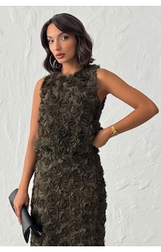 Verymoda Gül Süzüneli Kolsuz Bluz F1989 Haki Verymoda Gül Süzüneli Kolsuz Bluz F1989 Haki