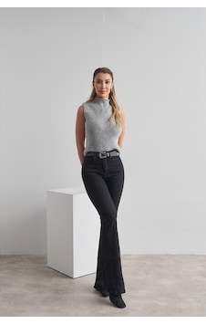 Rabia Çelik Kadın Gri Kolları Taşlı Yarım Balıkçı Yaka Taşlı Triko Kazak Gri Gri Rabia Çelik Kadın Gri Kolları Taşlı Yarım Balıkçı Yaka Taşlı Triko Kazak Gri Gri