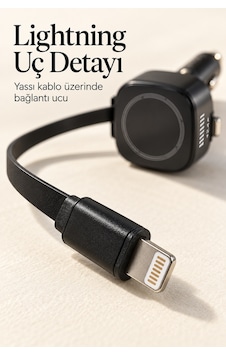 Makaralı Kablolu Araç İçi Hızlı Şarj Cihazı Type C Ve Lightning Makaralı Kablolu Araç İçi Hızlı Şarj Cihazı Type C Ve Lightning