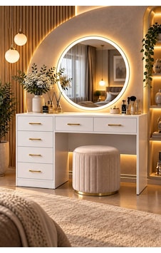 Dokunmatik Led Aydınlatmalı Aynalı Makyaj Masası, Lumera Çekmeceli Şifonyer - Aytaşı Dokunmatik Led Aydınlatmalı Aynalı Makyaj Masası, Lumera Çekmeceli Şifonyer - Aytaşı