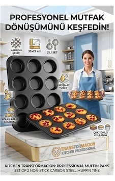 2'li Set 12'li Muffin Kalıbı Karbon Çelik Yanmaz Yapışmaz Cupcake & Kek Pişirme Tepsisi 723122 Açık Bej 2'li Set 12'li Muffin Kalıbı Karbon Çelik Yanmaz Yapışmaz Cupcake & Kek Pişirme Tepsisi 723122 Açık Bej