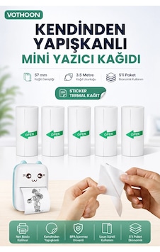Zenvia Kendinden Yapışkanlı Çocuk Kamera Baskı Kağıdı, 5 Li Rulo 57x25mm Baskı Termal Kağıt Rulo Znv2026 Zenvia Kendinden Yapışkanlı Çocuk Kamera Baskı Kağıdı, 5 Li Rulo 57x25mm Baskı Termal Kağıt Rulo Znv2026