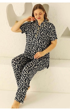 Alimer Kadın Siyah Gömlek Yaka Büyük Beden Pijama Takımı Edy2718b Siyah Alimer Kadın Siyah Gömlek Yaka Büyük Beden Pijama Takımı Edy2718b Siyah