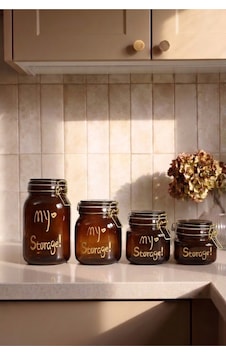 4'lü Kilitli Cam Kavanoz Seti 1500 Ml + 1000 Ml + 750 Ml + 500 Ml Sızdırmaz Contalı Kapaklı Kalın Cam Erzak Saklama Kavanozu Paslanmaz Çelik Kilit Mekanizmalı Dekoratif Saklama Kabı Kahverengi Kahverengi