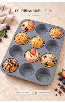 Tilbe Home 12'li Silikon Muffin Kalıbı Yapışmaz Cupcake Kek Kapsül Brownie Mutfak Fırın Tepsisi Pasl Gri Tilbe Home 12'li Silikon Muffin Kalıbı Yapışmaz Cupcake Kek Kapsül Brownie Mutfak Fırın Tepsisi Pasl Gri