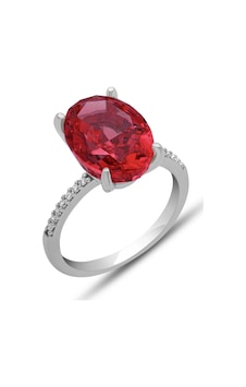 Gümüş Ice Cut Oval Kırmızı Zirkon Taşlı Kadın Yüzük Çok Renkli Gümüş Ice Cut Oval Kırmızı Zirkon Taşlı Kadın Yüzük Çok Renkli